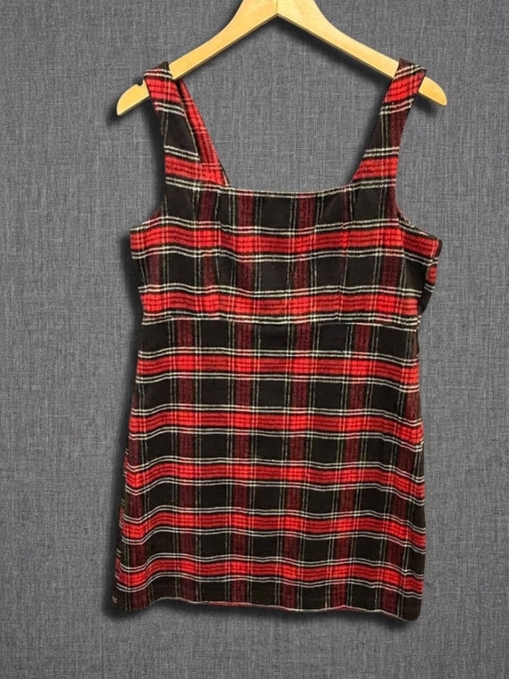 NWT Copper Key Red Black Plaid Mini Dress Square Neck Tartan Pinafore Size L 90s